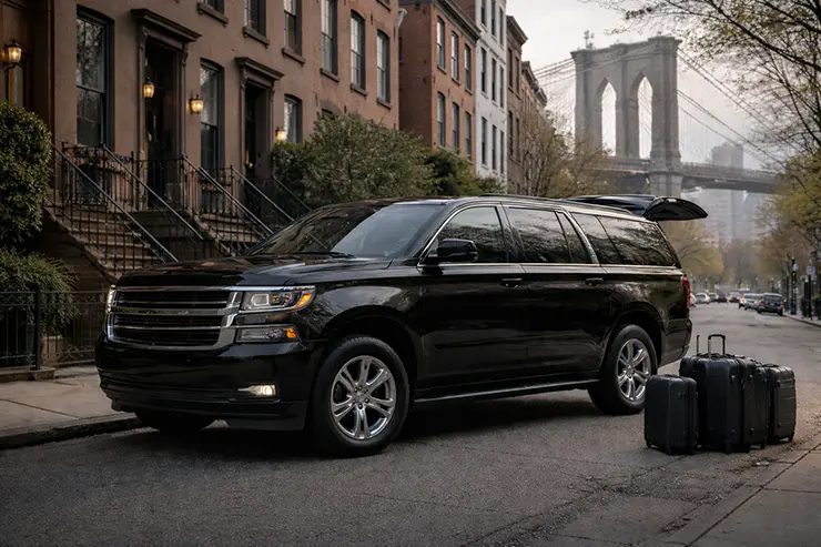 Luxury SUV providing Brooklyn to Newark Airport car service in Downtown Brooklyn