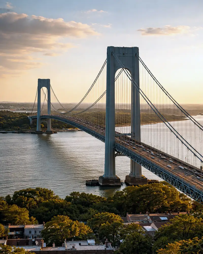 Verrazzano-Narrows Bridge route from Brooklyn to Newark Airport