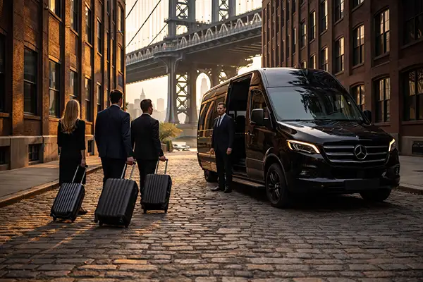 Sprinter van DUMBO corporate group pickup Newark Airport transfer
