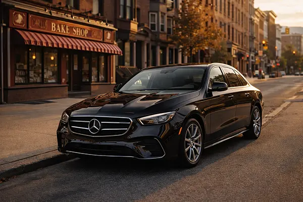 Black sedan Hoboken Washington Street pickup for Newark Airport car service