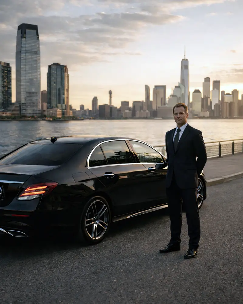 Jersey City waterfront with professional black car service to Newark Airport