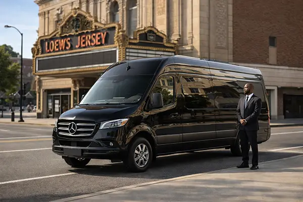 Sprinter van Journal Square corporate group pickup Newark Airport transfer
