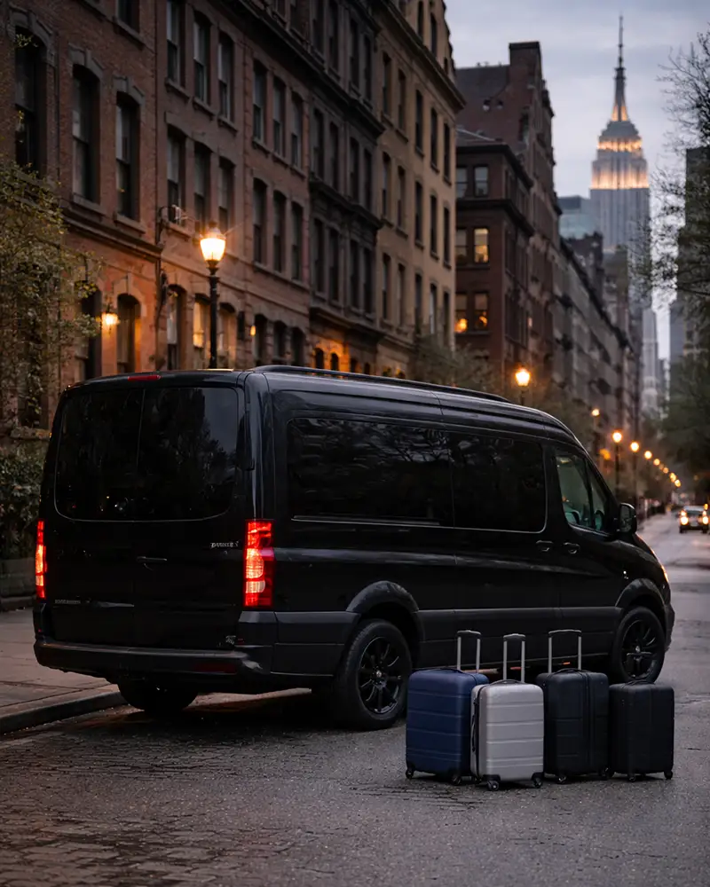 Manhattan skyline with professional black car service to Newark Airport