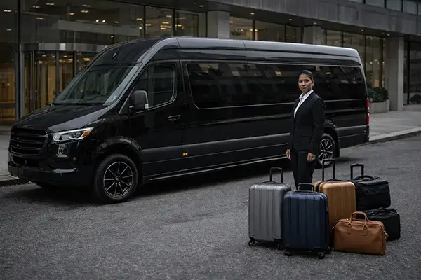 Sprinter van Midtown corporate group pickup Newark Airport transfer