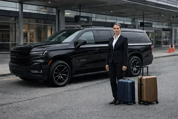 Black SUV Newark Airport arrivals pickup Hoboken transfer service