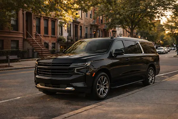 Black SUV Newark Airport arrivals pickup Jersey City transfer service