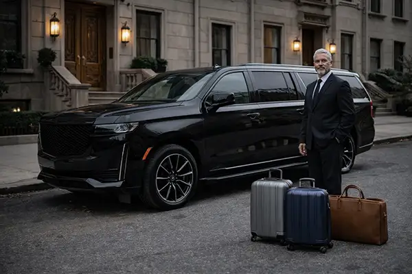 First class SUV Upper East Side residential pickup Newark Airport service