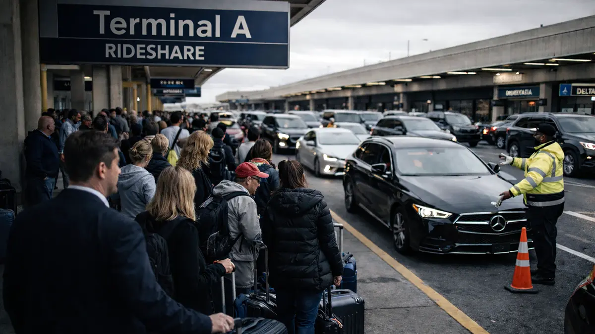 Crowded Newark Airport Terminal A rideshare Zone 9 10 pickup curb