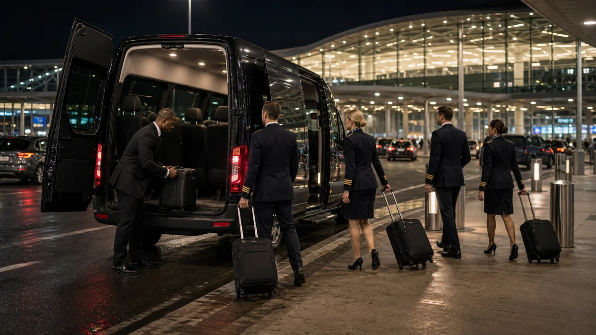 Flight crew pickup at the Newark Liberty Terminal C curb during a schedule change