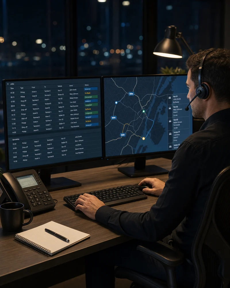 Crew scheduling dispatch board tracking flight crew pickups at Newark Airport