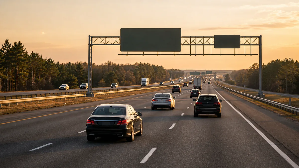 Boardwalk drive time from EWR shown on the NJ Turnpike southbound approach to Atlantic City