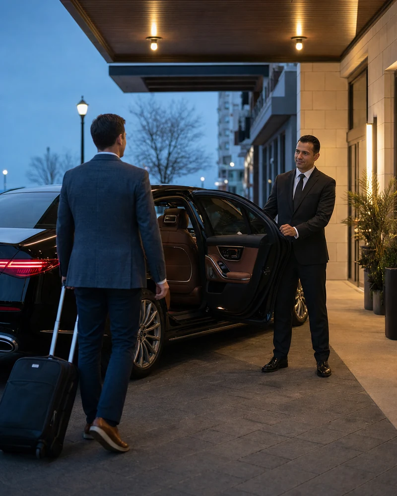 Asbury Park chauffeur greeting a business traveler at a downtown Cookman Avenue pickup
