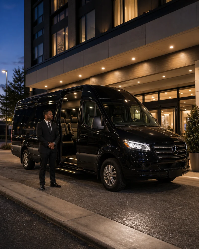 Dedicated crew van at Newark Airport ready for a flight crew hotel transfer