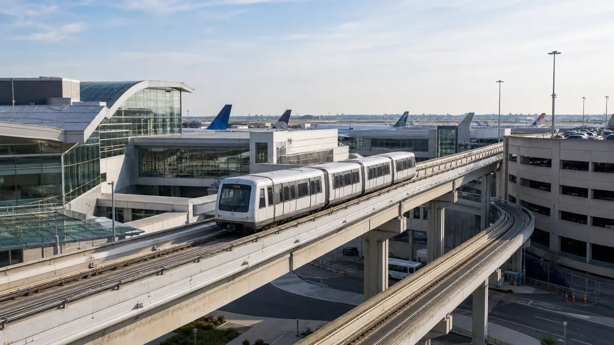 EWR AirTrain monorail connecting Terminals A, B, and C and the rail station