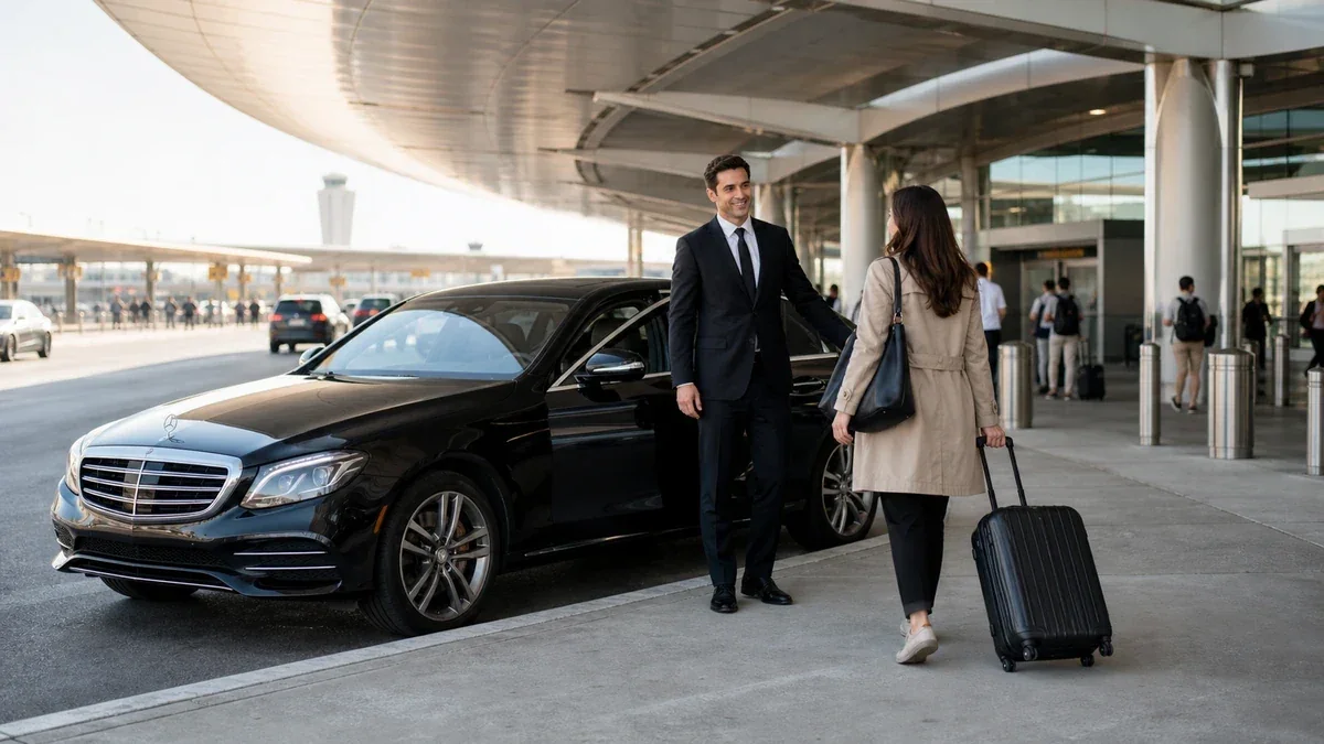 Newark Airport arrivals curb pickup for a connecting transfer to JFK