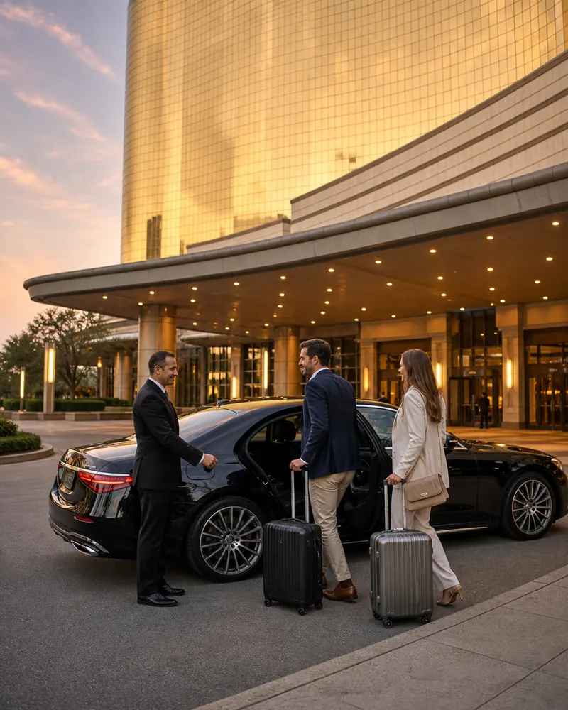 Private car arrival at Borgata porte cochere for Newark Airport Atlantic City transfer