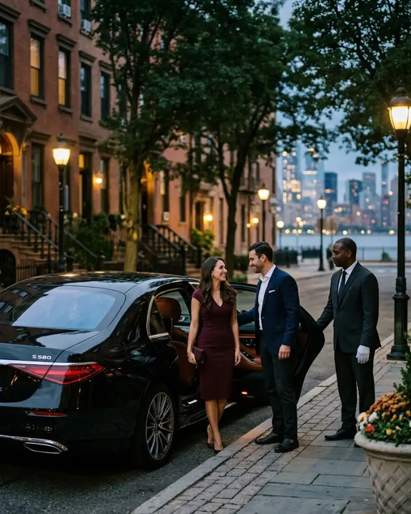Mercedes S-Class chauffeured sedan for anniversary date night pickup in Hoboken NJ