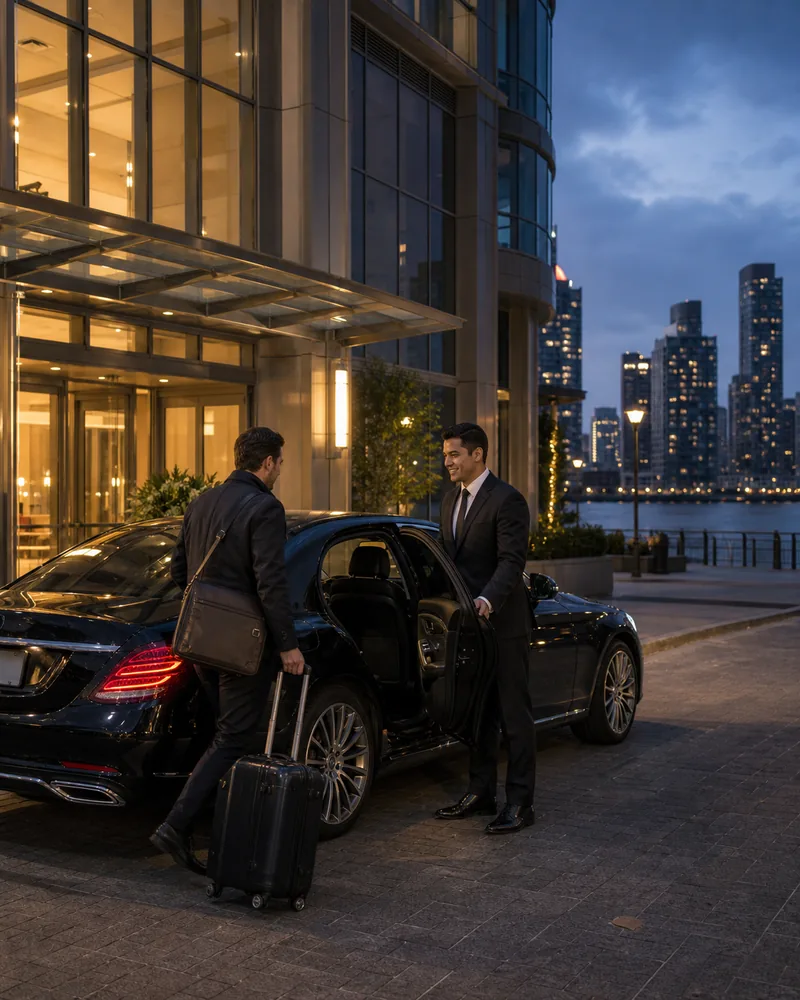 Jersey City Newport sedan pickup for a door to terminal transfer to EWR