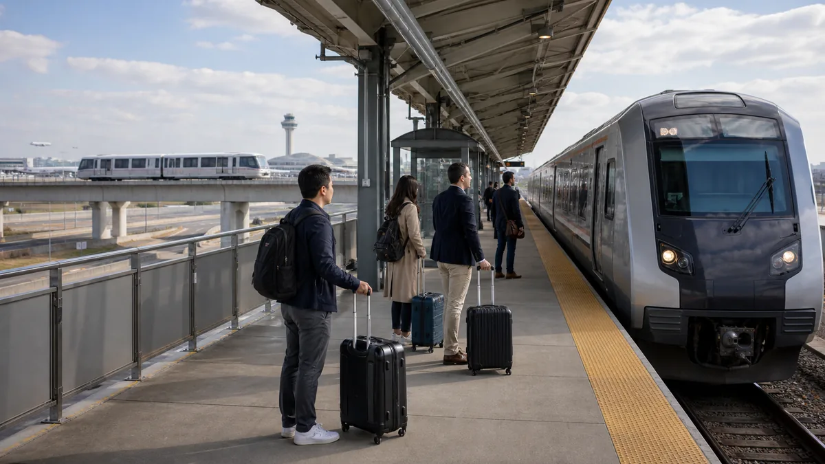 PATH train and AirTrain transfer path travelers use to get to EWR from Jersey City