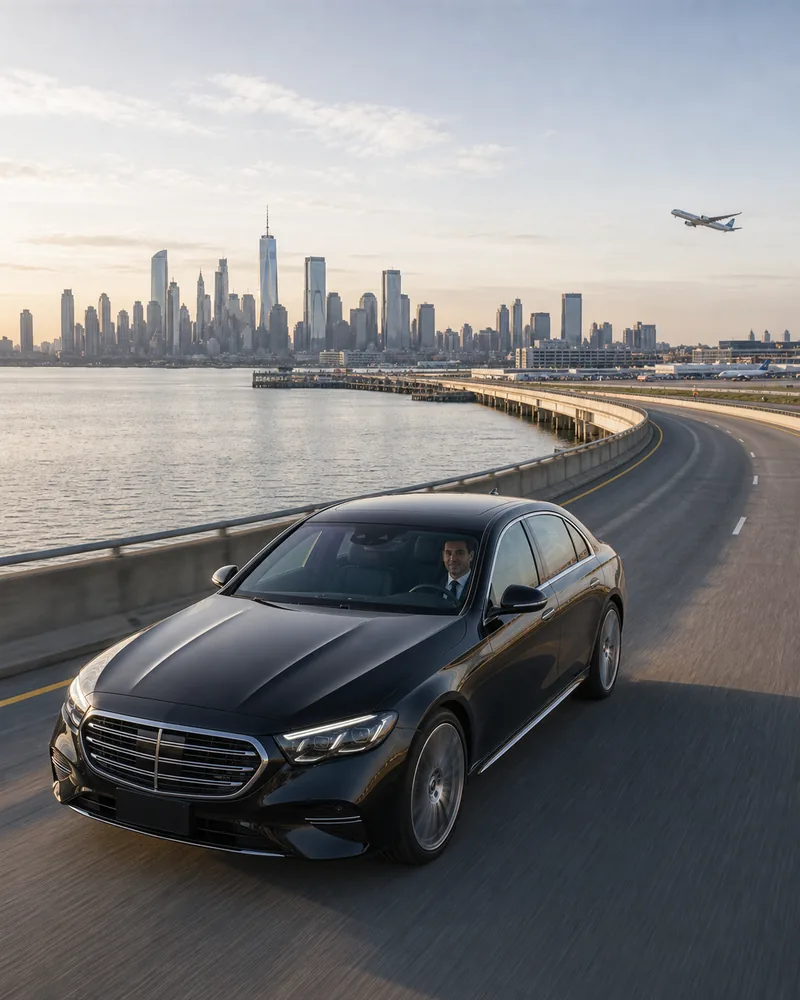 Jersey City to Newark Airport car service crossing the Newark Bay Extension toward EWR