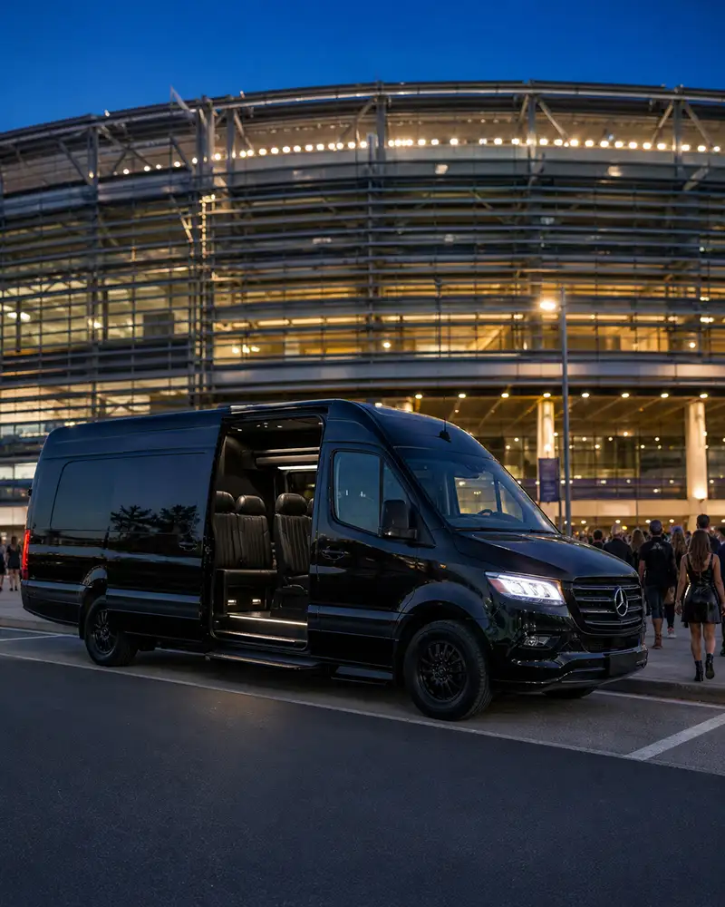 Mercedes Sprinter limo group arrival at MetLife Stadium East Rutherford NJ for a concert night