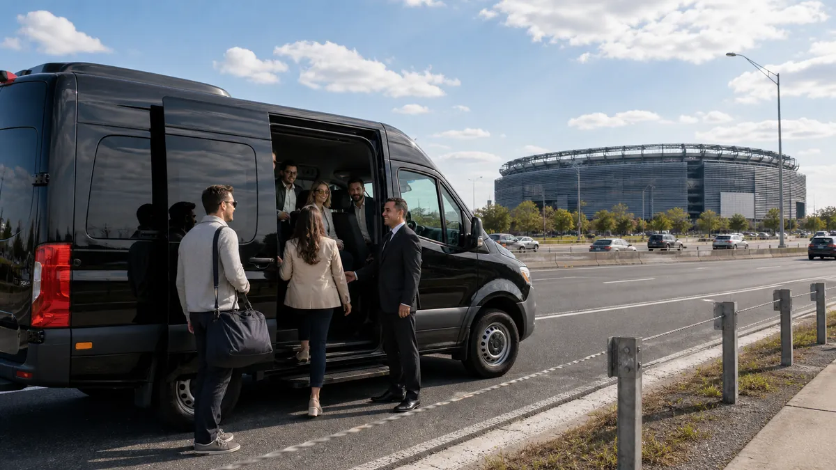 Sprinter van for World Cup 2026 New York fan group transportation from Newark Airport to MetLife Stadium