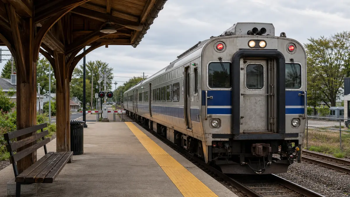North Jersey Coast Line train at a Jersey Shore station between Newark airport and the Bay Head terminus