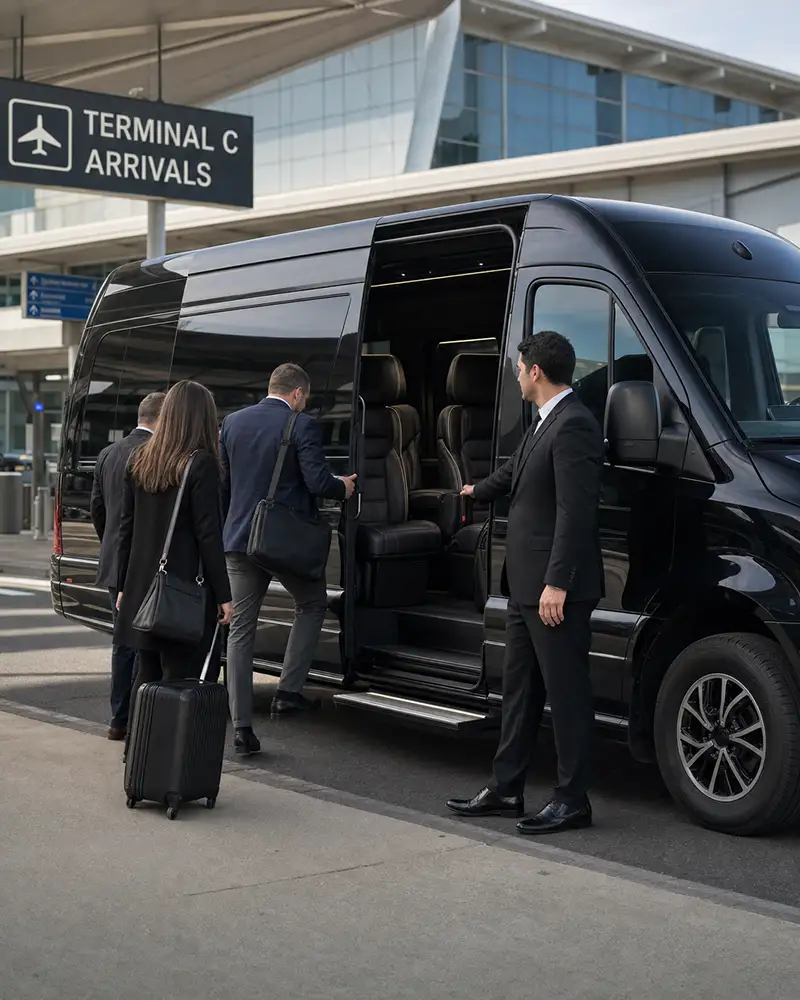 Mercedes Sprinter van handling a corporate offsite group transfer from Newark Liberty Airport