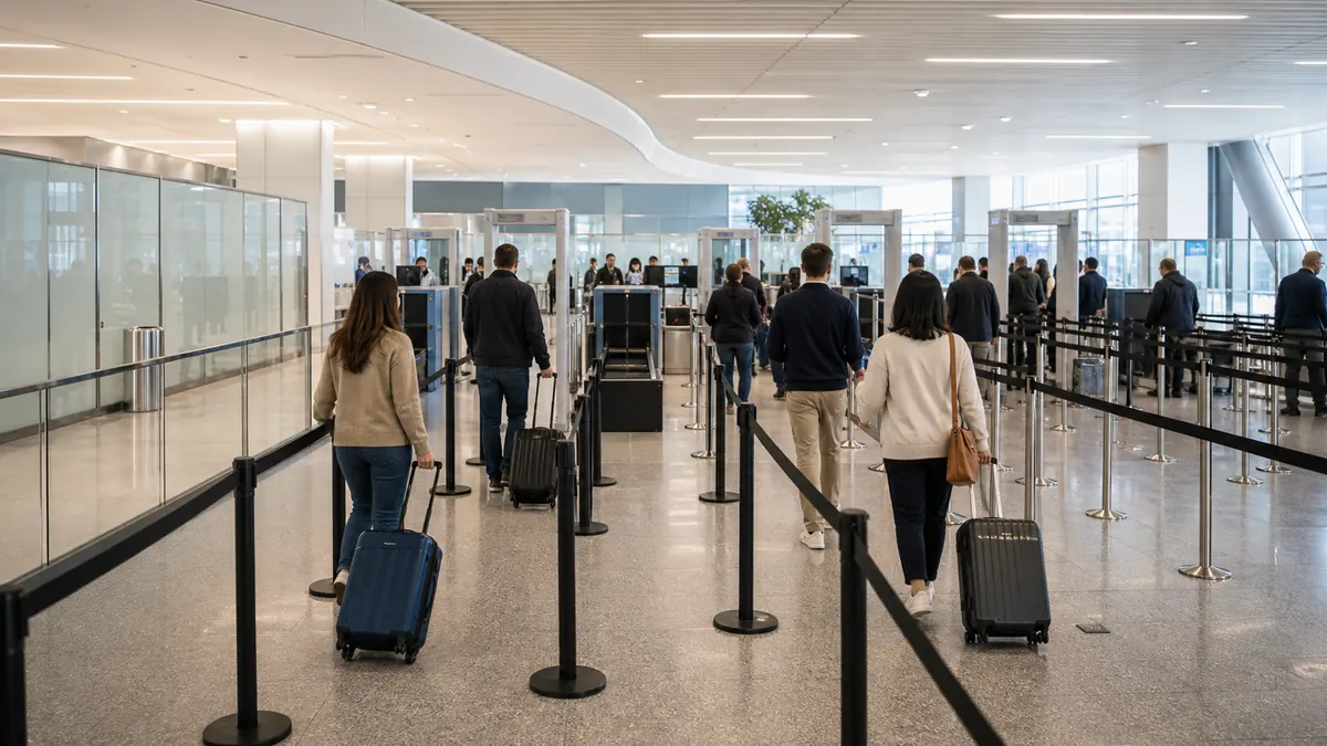 TSA PreCheck and CLEAR lanes at a Newark Airport security checkpoint