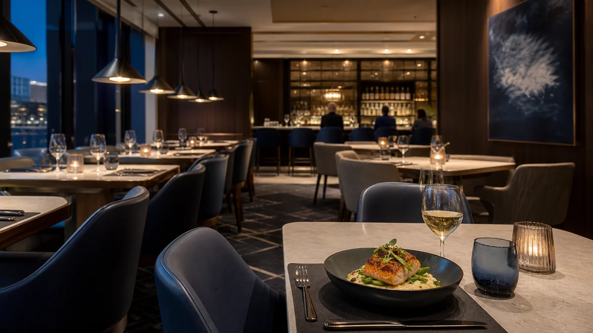United Polaris Lounge at Newark airport Terminal C dining area for long-haul business class passengers