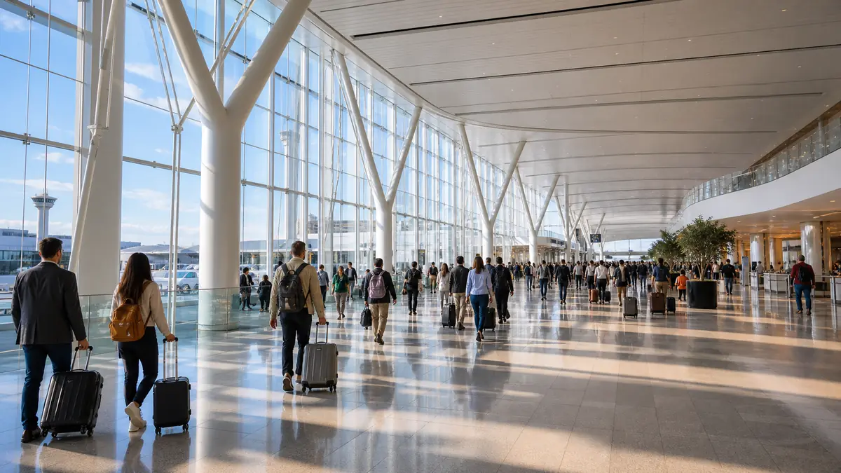 Newark Airport United hub: inside EWR Terminal A after the 2022 renovation looking toward the United concourse