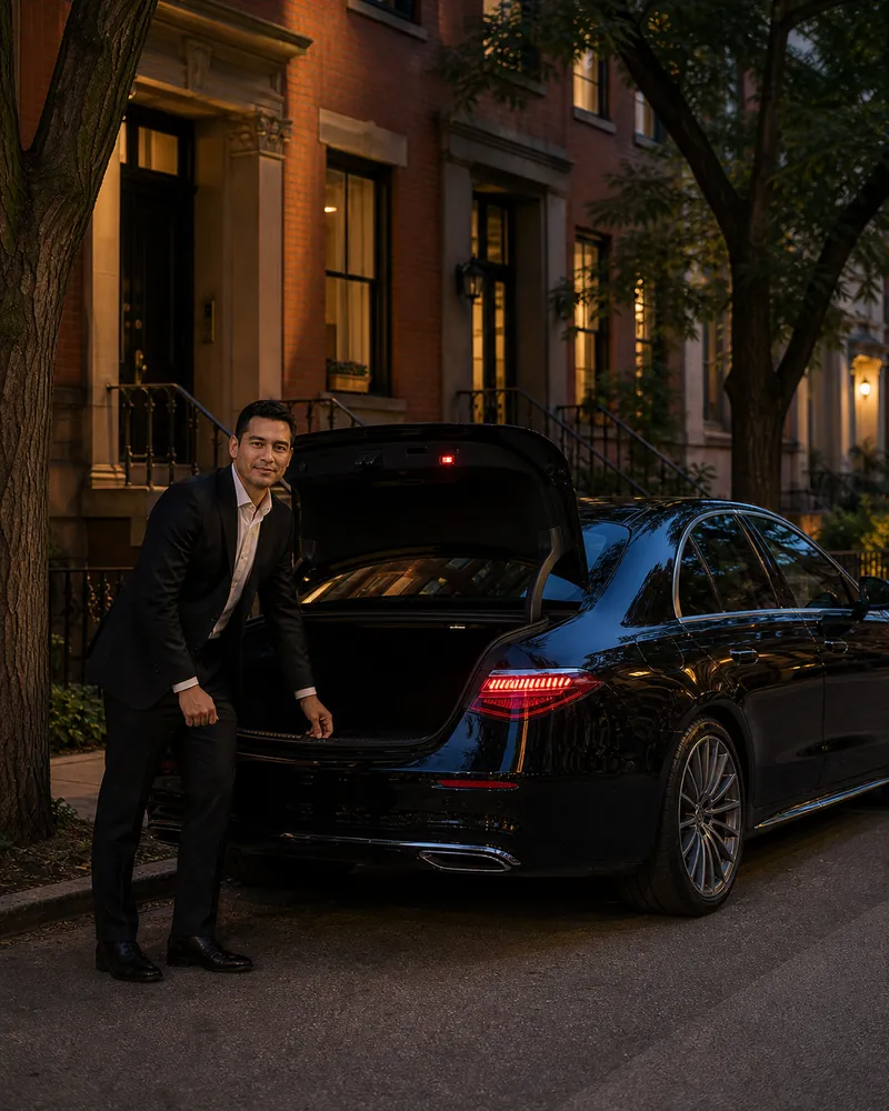 Newark Airport to Philadelphia car service: sedan at a University City residential drop in the evening