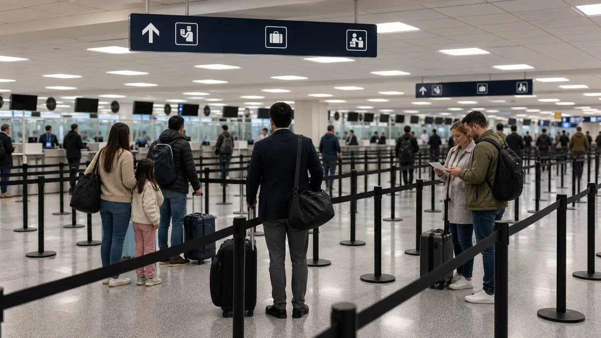 US Customs and Border Protection arrivals hall at Newark airport for EWR to LHR international passengers